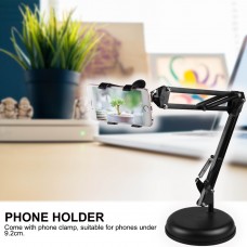 Desk Fpldable Phone Holder Heavy Base Long Arm 360° Rotatable Lazy Phone Holder Black